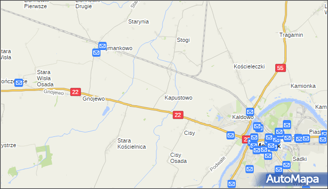 mapa Kapustowo gmina Malbork, Kapustowo gmina Malbork na mapie Targeo