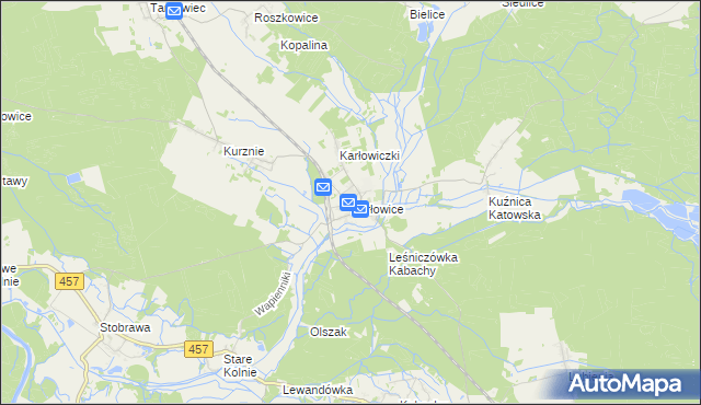 mapa Karłowice gmina Popielów, Karłowice gmina Popielów na mapie Targeo