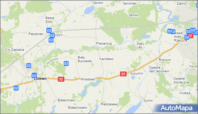 mapa Karolewo gmina Zblewo, Karolewo gmina Zblewo na mapie Targeo