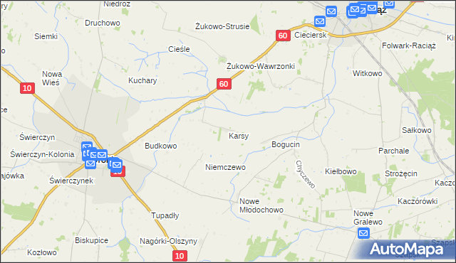 mapa Karsy gmina Drobin, Karsy gmina Drobin na mapie Targeo