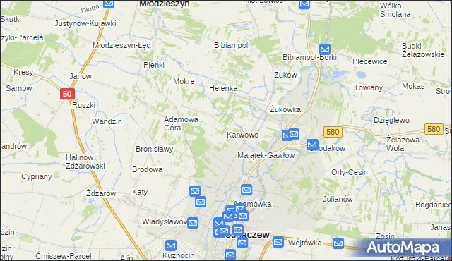 mapa Karwowo gmina Sochaczew, Karwowo gmina Sochaczew na mapie Targeo