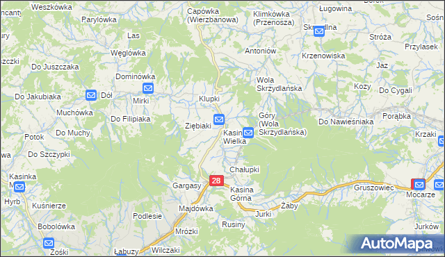 mapa Kasina Wielka, Kasina Wielka na mapie Targeo