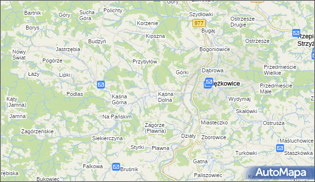 mapa Kąśna Dolna, Kąśna Dolna na mapie Targeo