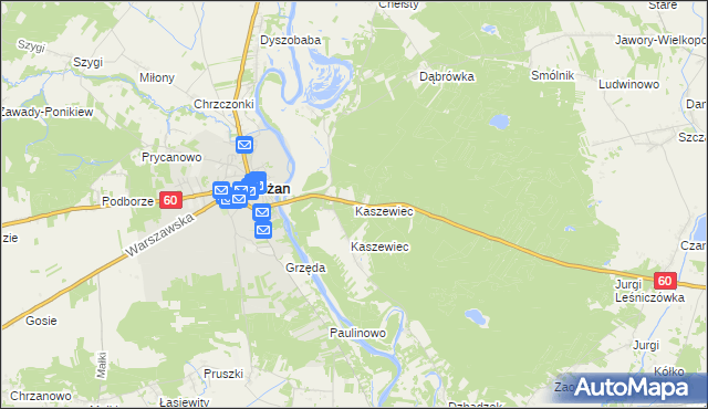 mapa Kaszewiec gmina Goworowo, Kaszewiec gmina Goworowo na mapie Targeo