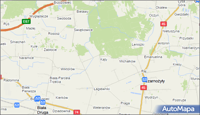 mapa Kąty gmina Czarnożyły, Kąty gmina Czarnożyły na mapie Targeo