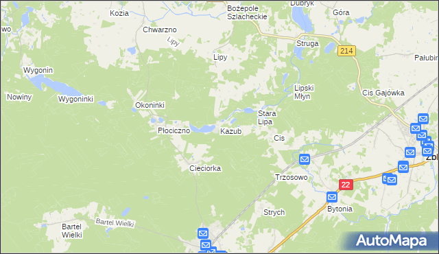 mapa Kazub gmina Kaliska, Kazub gmina Kaliska na mapie Targeo