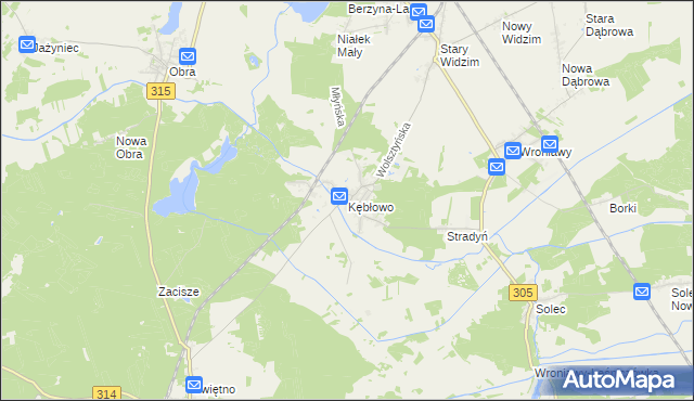mapa Kębłowo gmina Wolsztyn, Kębłowo gmina Wolsztyn na mapie Targeo