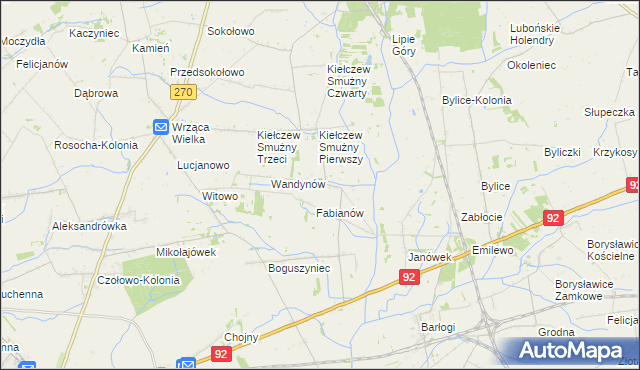 mapa Kiełczew Górny, Kiełczew Górny na mapie Targeo