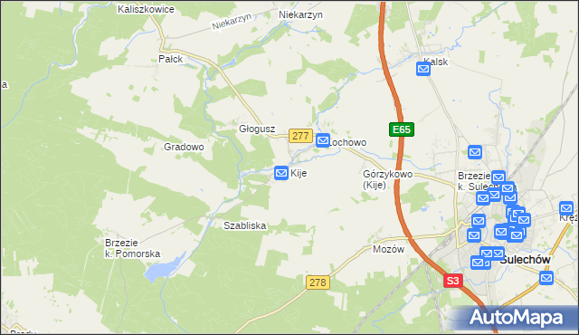 mapa Kije gmina Sulechów, Kije gmina Sulechów na mapie Targeo