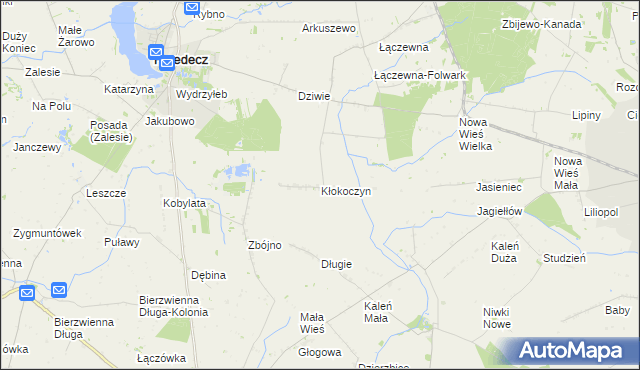 mapa Kłokoczyn gmina Przedecz, Kłokoczyn gmina Przedecz na mapie Targeo