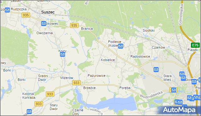 mapa Kobielice gmina Suszec, Kobielice gmina Suszec na mapie Targeo
