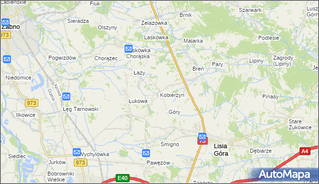 mapa Kobierzyn gmina Lisia Góra, Kobierzyn gmina Lisia Góra na mapie Targeo