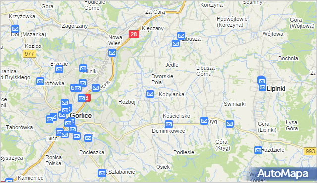 mapa Kobylanka gmina Gorlice, Kobylanka gmina Gorlice na mapie Targeo