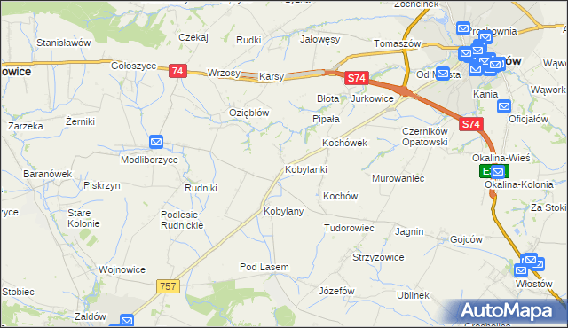 mapa Kobylanki gmina Opatów, Kobylanki gmina Opatów na mapie Targeo