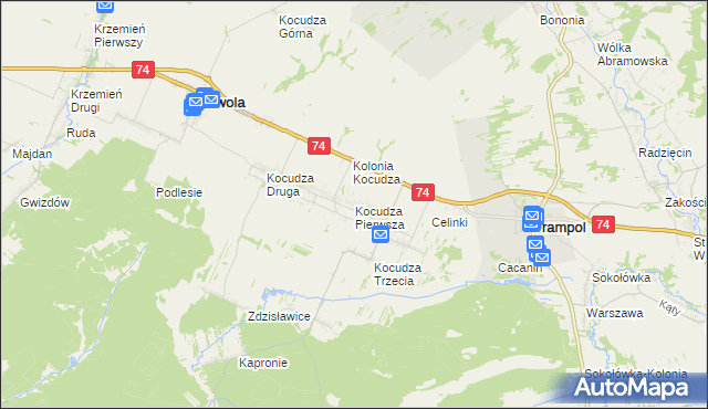 mapa Kocudza Pierwsza, Kocudza Pierwsza na mapie Targeo