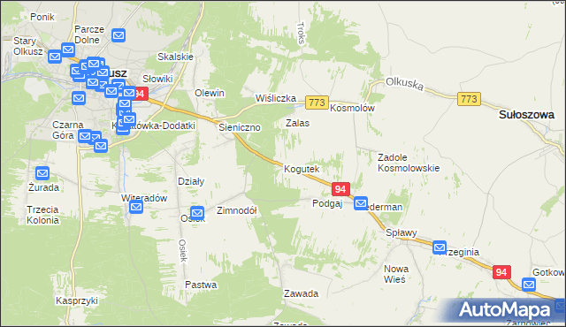 mapa Kogutek gmina Olkusz, Kogutek gmina Olkusz na mapie Targeo