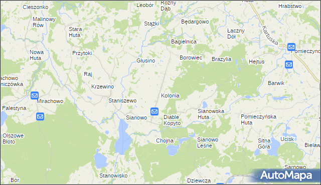 mapa Kolonia gmina Kartuzy, Kolonia gmina Kartuzy na mapie Targeo