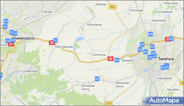 mapa Komorów gmina Świdnica, Komorów gmina Świdnica na mapie Targeo
