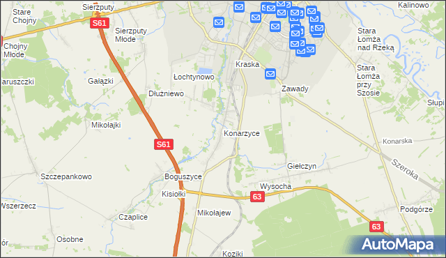 mapa Konarzyce gmina Łomża, Konarzyce gmina Łomża na mapie Targeo