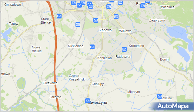 mapa Konikowo gmina Świeszyno, Konikowo gmina Świeszyno na mapie Targeo