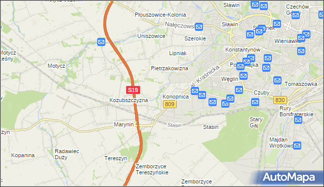 mapa Konopnica powiat lubelski, Konopnica powiat lubelski na mapie Targeo