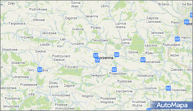 mapa Korzenna, Korzenna na mapie Targeo