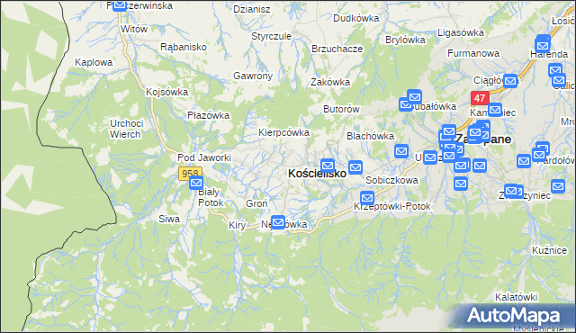 mapa Kościelisko, Kościelisko na mapie Targeo