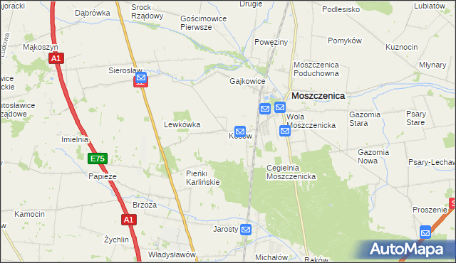 mapa Kosów gmina Moszczenica, Kosów gmina Moszczenica na mapie Targeo