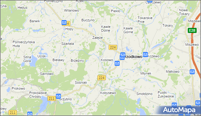 mapa Kosowo gmina Przodkowo, Kosowo gmina Przodkowo na mapie Targeo