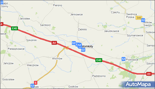 mapa Kostomłoty powiat średzki, Kostomłoty powiat średzki na mapie Targeo