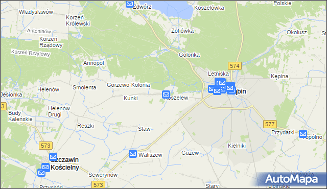 mapa Koszelew, Koszelew na mapie Targeo