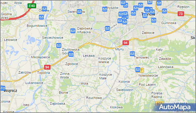 mapa Koszyce Wielkie, Koszyce Wielkie na mapie Targeo