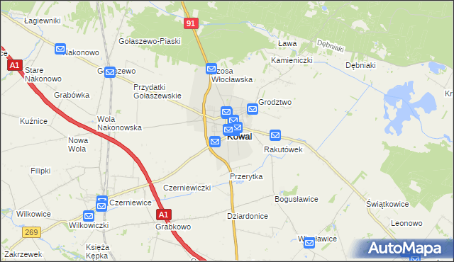 mapa Kowal, Kowal na mapie Targeo