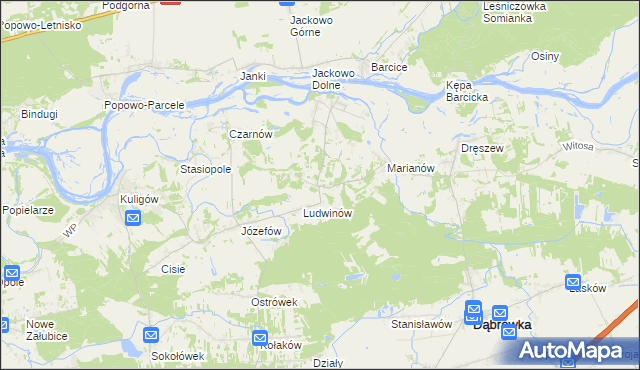 mapa Kowalicha gmina Dąbrówka, Kowalicha gmina Dąbrówka na mapie Targeo