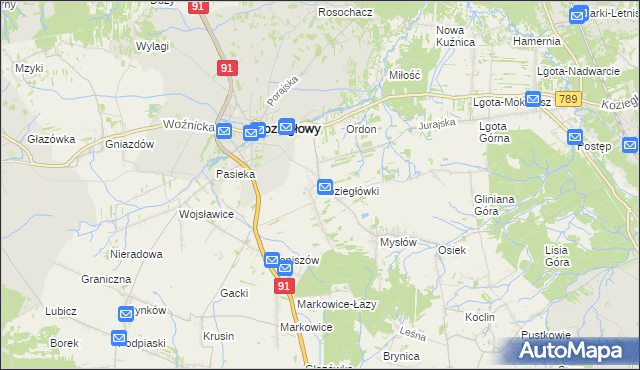 mapa Koziegłówki, Koziegłówki na mapie Targeo