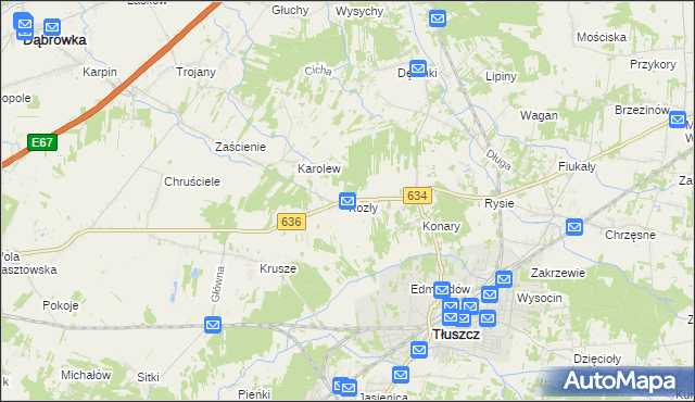 mapa Kozły gmina Tłuszcz, Kozły gmina Tłuszcz na mapie Targeo
