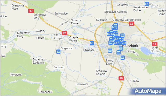 mapa Krasków gmina Kluczbork, Krasków gmina Kluczbork na mapie Targeo