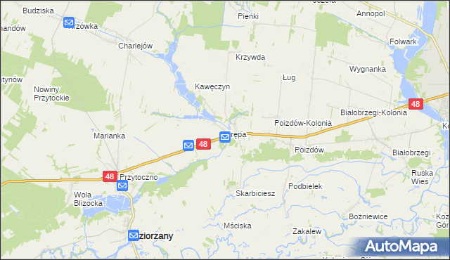 mapa Krępa gmina Jeziorzany, Krępa gmina Jeziorzany na mapie Targeo
