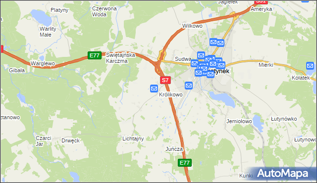 mapa Królikowo gmina Olsztynek, Królikowo gmina Olsztynek na mapie Targeo