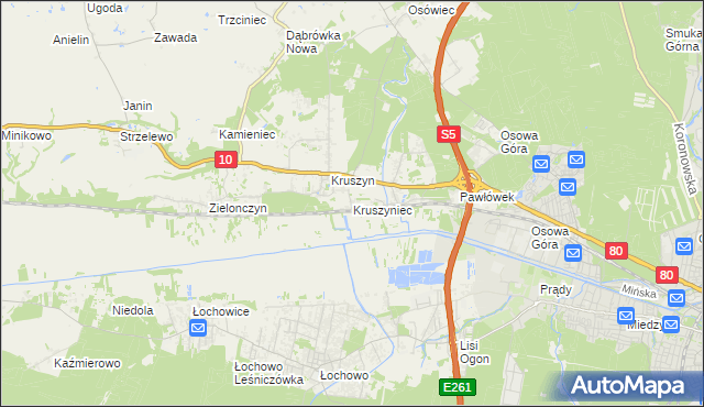 mapa Kruszyniec gmina Sicienko, Kruszyniec gmina Sicienko na mapie Targeo
