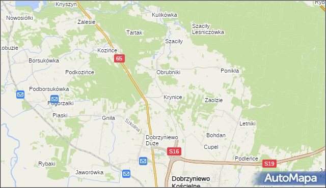 mapa Krynice gmina Dobrzyniewo Duże, Krynice gmina Dobrzyniewo Duże na mapie Targeo