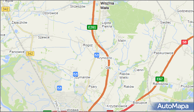 mapa Kryniczno gmina Wisznia Mała, Kryniczno gmina Wisznia Mała na mapie Targeo