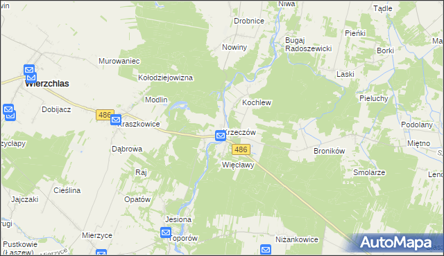 mapa Krzeczów gmina Wierzchlas, Krzeczów gmina Wierzchlas na mapie Targeo