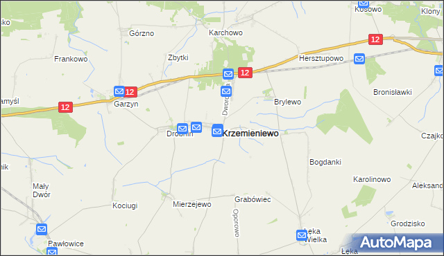 mapa Krzemieniewo powiat leszczyński, Krzemieniewo powiat leszczyński na mapie Targeo