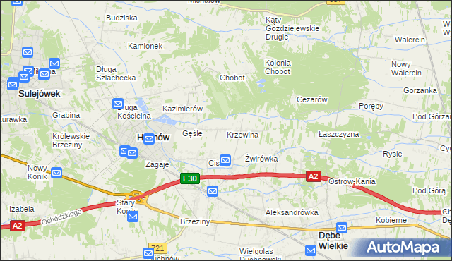 mapa Krzewina gmina Halinów, Krzewina gmina Halinów na mapie Targeo