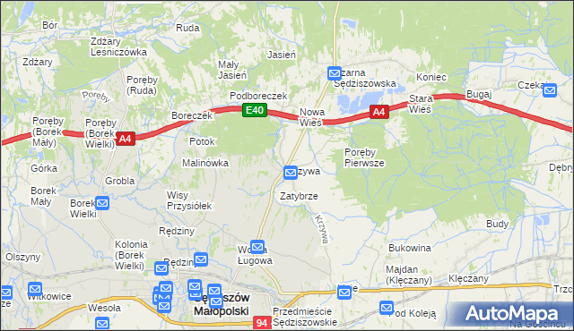 mapa Krzywa gmina Sędziszów Małopolski, Krzywa gmina Sędziszów Małopolski na mapie Targeo