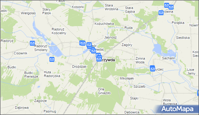 mapa Krzywda powiat łukowski, Krzywda powiat łukowski na mapie Targeo