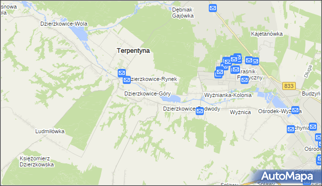 mapa Krzywie gmina Dzierzkowice, Krzywie gmina Dzierzkowice na mapie Targeo