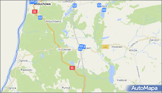 mapa Krzywin gmina Widuchowa, Krzywin gmina Widuchowa na mapie Targeo