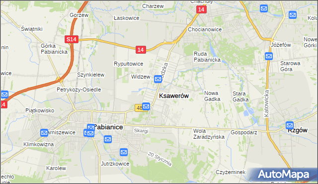 mapa Ksawerów powiat pabianicki, Ksawerów powiat pabianicki na mapie Targeo